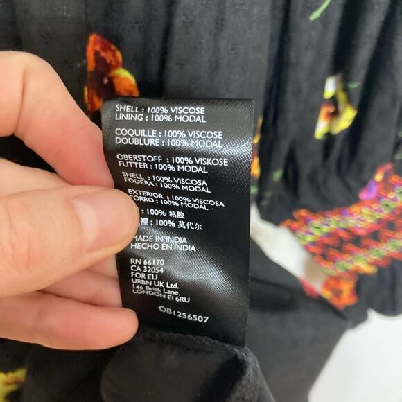 NWT Urban Outfitters Black Floral Smocked Long Sleeve Mini Dress - Size S - Picture 9 of 9